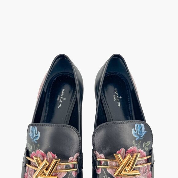 Louis Vuitton Upper Case LV Black Leather Floral Loafers Flat Size 37 US 7 Women - Picture 5 of 15